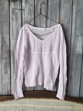 Lilac Knit V-Neck Sweater Lace Shoulder XL